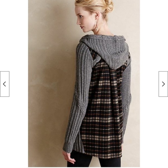 Anthropologie MOTH Derry Jacket Plaid Hooded Sweater Knit - Size Small - Picture 2 of 16